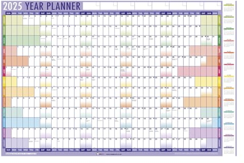 2025 A1 Folded to A4 Large Year wall Planners & Personal Organisers, Holidays and Notable Dates, Wall Planner Folded to A4 for Home Business Office School