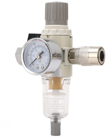 1/4 Inch Air Compressor Filter Pressure Regulator 2 in 1 Air Water Oil Separator Regulator Combo with 0 to 150 PSI Gauge Manual Drain Ball Valve Bracket for Pneumatic Tool (3/8