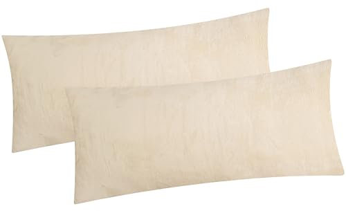 2er Set Fleece Winter Kissenbezug in 40x80cm - Ecru Creme - flauschig weich und warm, Kissenhülle, Doppelpack kuschelig (W-40x80cm-Ecru)