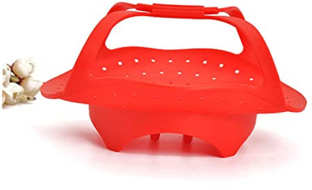 SHOWERORO Cesta De Vapor Plegable De Silicona Vaporera Roja Para Verduras Olla De Vapor Saludable