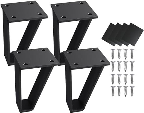INMOZATA Tischbeine 4er Set Hairpin Legs 4''/10cm Haarnadel Tischbeine Metall Schwarz mit Bodenschoner & Schrauben, DIY Möbelfüße Tischgestell für Esstisch Schreibtisch Couchtisch Kommode