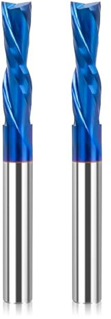 Lot de 2 fraises hélicoïdales Downcut - Tige de 1/4 - Diamètre de coupe de 1/4 - Carbure plein avec revêtement nano bleu - Fraise CNC - Fraise à queue pour sculpture sur bois