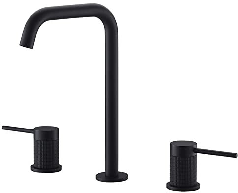 Waschbecken-Wasserhahn, Messing, Roségold, Badezimmer-Wasserhahn, weit verbreitete Badezimmer-Waschtischarmaturen, 3-Loch-Doppelgriff-Heiß- und Kaltwasserhahn (Farbe: Nero), Küchenspülen-Wasserhahn