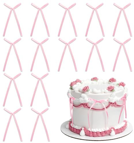 30 Stück Tortendeko Rosa Schleifen, Tortendeko Geburtstag Mädchen, Kuchendeko Schleife für Geburtstag Valentinstag Hochzeitstorte (Rosa)