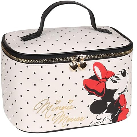 Disney Minnie Mouse Trousse de Maquillage Beige, Large, avec poignée, Fermeture éclair 24x15x15cm (Beige)