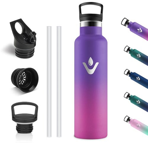 Vikastar Borraccia Termica, 750 ml Senza BPA, Thermos per Bevande Calde, Acciaio Inox, Borraccia Termica 750 ml, a Prova di Perdite, Bottiglia Termica per Sport, Palestra, Ciclismo, Viola & Rosa