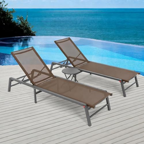 FHVIT Chaiselongue-Sessel für den Außenbereich, Aluminium, Terrassen-Lounge-Sessel, 2 Sets mit 1 Tisch, 5 verstellbare Positionen