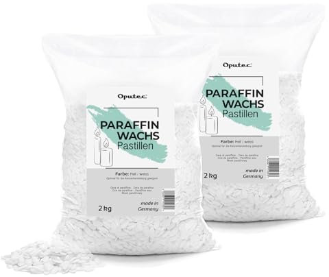 Oputec 4KG Paraffinwachs Pastillen für Kerzen: Weißes Kerzenwachs - Kerzen selber Machen - Kerzenwachs zum Gießen - Eigene Kerzen herstellen und nachfüllen - Made in Germany (2x2 KG)