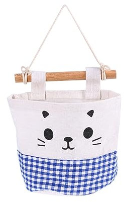 Gatuida Hanging Storage Bag Organizer with Wall Mount and Over-the-door Design, Blue Plaid Cotton Linen Fabric, Multi-pocket Magazine and Closet Storage for Home and Bathroom