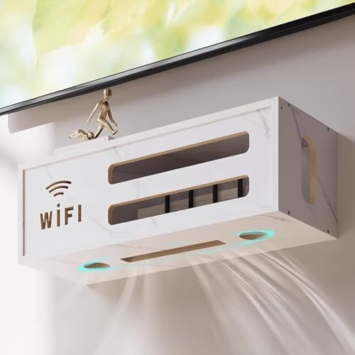 HARELA Wall Mounted WiFi Router Box Hider, Basket for Hiding Router, Home Media Storage Cabinet WiFi Wireless Router Storage Box, for Office and Home(White)