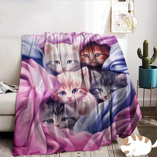 Katzenmotiv Decke 150x200cm,Flanelldecke mit 3D drucktem Tiermotiv,Weich Warme Katze Wohnzimmerdecke,Für Kinder und Katzenliebhaber (Katzenmotiv-B, 150x200cm)