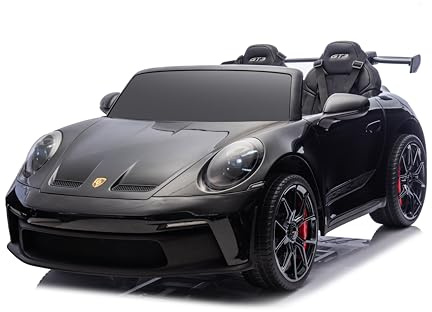 FINOOS Voiture électrique Enfant Porsche 911 GT3 24V, 2 Places, avec télécommande 2.4Ghz, 4 x Moteur 24V 200Watt, 24V - 7Ah, 1-7 Ans (Noir)