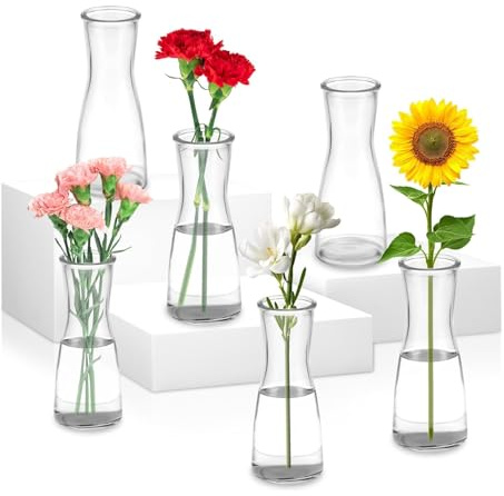 Staranry 6 Stück Mini Glasvasen, 175ml Klare Blumenvase, Kleine Glasvasen für Tischdeko, für Tischdeko Hochzeit, Party, Esstisch - Modernes Minimalistisches Design als Tafelaufsatz & Deko Mittelstücke