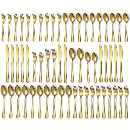 60-teiliges Besteckset aus schwarzem Edelstahl, hochglanzpoliert, for 12 Personen mit Besteckkasten(Golden 60PCS)