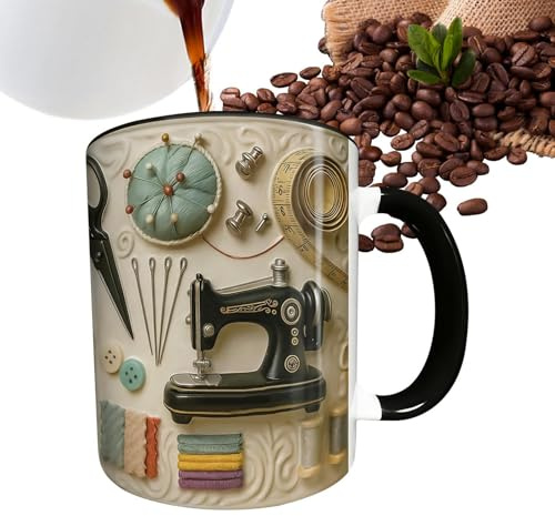 kinrguiyuez Tazas temáticas de costura, taza de café de cerámica de 300 ml, tazas personalizadas y creativas, vasos resistentes al calor, para capuchino, leche, cacao, vino, cerveza