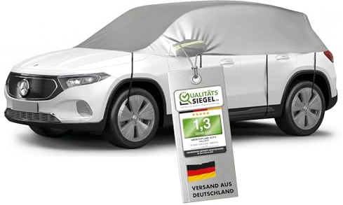 WALSER Abdeckplane Auto All Weather, Abdeckplane wasserdicht, 100% wetterfeste Autoabdeckplane, Autoabdeckung Outdoor, Autoabdeckplane wasserdicht, Autoplane Halbgarage Größe 8 SUV/Van Silber