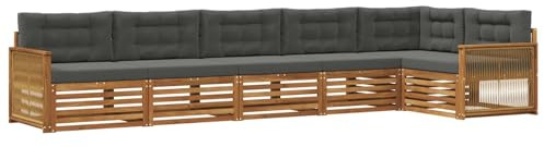 vidaXL Outdoor-Sofagarnitur mit Kissen 6 pcs Natur und Anthrazit, Patio-Sofa, langlebige Gartensitzmöbel, modernes Lounge-Set für Komfort im Freien