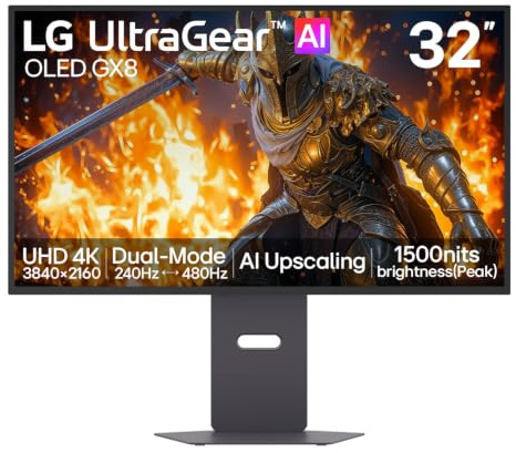 LG UltraGear GX8 32GX870B Gaming Monitor 32 4K UHD WOLED, Black | AI Upscaling, 4th Gen Tandem OLED 1500 nits, HDR True Black 500, 0.03ms GtG, Dual-Mode 4K240 - FHD480, DP 2.1 & USB-C 90W