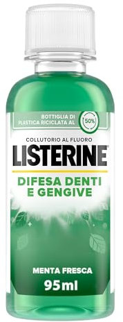 LISTERINE Collutorio Difesa Denti e Gengive, Collutorio da viaggio al gusto di Menta Fresca, Collutorio gengive infiammate per denti forti, Con Fluoruro, Igiene orale per Gengive sane, 95 ml