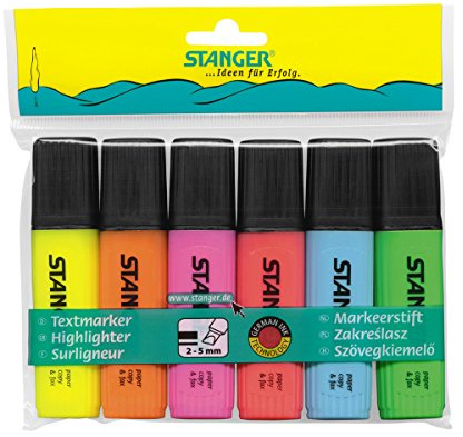 Stanger 180008000 Textmarker pocket 6-er Set PB, gelb/orange/rot/pnk/blau/grün