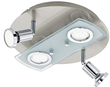 EGLO LED Deckenlampe Pawedo 1, 4 flammige Deckenleuchte, Deckenstrahler aus Metall, Glas, Wohnzimmerlampe in Nickel-Matt, Chrom, Weiß, Spots inkl. GU10 Leuchtmittel, warmweiß, Ø 29 cm