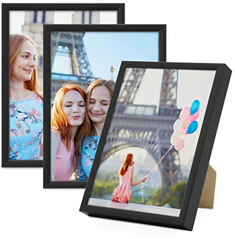 PHOTOLINI Alu-Bilderrahmen 13x18 cm Schwarz schmal, 3er Set Metall-Rahmen aus Aluminium, bruchsicheres Acrylglas, zum Aufhängen & Aufstellen, extra Zubehör, modernes Design für Poster & Fotos