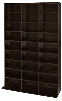 Lillyvale CD Bookcase Storage Shelf Case Cabinet Rack Unit Tower Organizer Adjustable Wooden Book Bluray Video Games Up To 837 CD's (Espesso)