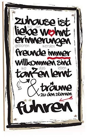 GRAVURZEILE Holzschild mit Spruch - Zuhause ist wo die Liebe wohnt - Geburtstagsgeschenk für Paare - Liebesgeschenk - Wand Dekoration im Vintage-Look Kunstdruck für Familie Freunde in Küche Home & Co