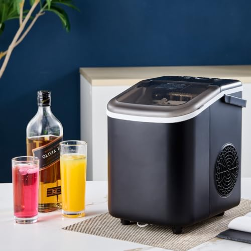 Ansley & HosHo Countertop Ice Maker - 12kg/24hrs Black Ice Cube Machine Automatic Portable with Ice Scoop and Basket for Home Office Bar