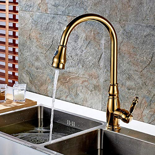 Linyuan Printemps Style Cuisine Robinet Cuivre Doré Rotatif Poignée Unique Trou Évier Robinet Mélangeur Robinet