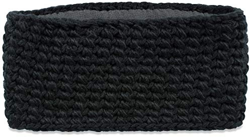 styleBREAKER Damen Häkel Stirnband Grobstrick Thermo Fleece, Schwarz | Als Loop nutzbar, 28 cm Bundweite (elastisch für 48-64 cm Kopfumfang), 12,5 cm breit, Polyacryl, Reiskorn-Optik, isolierend.