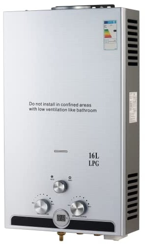 CO-Z Scaldabagno a Gas GPL 16L con Modalità Inverno ed Estate Caldaia a Gas GPL da 27.2 kW a Parete senza Serbatoio Scaldacqua Istantaneo Automatico con Anima in Rame e Display a LED (16L)