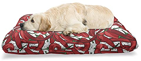 ABAKUHAUS Pfeffer Haustierbett, Muster von Chili Peppers, beissfestes Kissen für Hunde und Katzen mit abnehmbaren Bezug, 60 cm x 100 cm, Vermilion Ruby-Grün