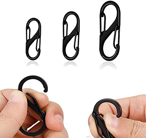 30 Stück S Karabiner,48mm/40mm/31mm Metall Doppelkarabiner,Mini Karabinerhaken,8 Förmiger Karabiner Karabinerhaken, für Outdoor Camping Zuhause Wandern Schwarz