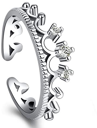 HCMA 925 Amantes de Plata Anillos de Boda Mujeres Circón Cristal Corona de la Reina Apertura de Anillos Nupciales