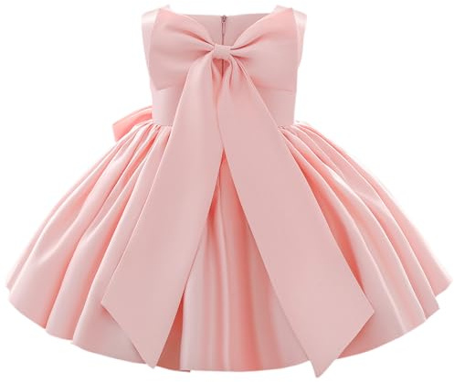 IBTOM CASTLE Flower Girls Wedding Dress Kids Pageant Bridesmaid Dress Baby Silky Satin Bowknot Toddler Girl Pirncess Birthday Party Christening Baptism Dress Formal Prom Gown Pink - Bow 9-10 Years