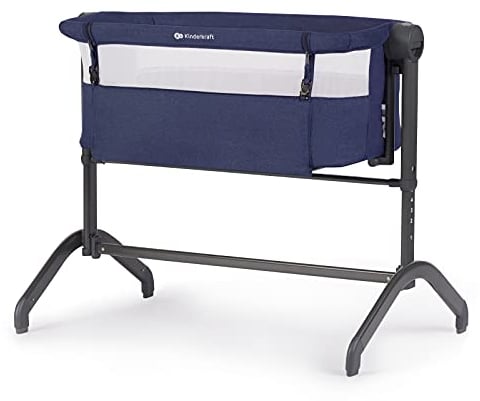 Kinderkraft Beistellbett BEA, Babybetten, Kinderreisebett, 2 in 1, Höhenverstellung, mit Matratze, Luftzirkulation, Leichte Konstruktion, Dunkelblau