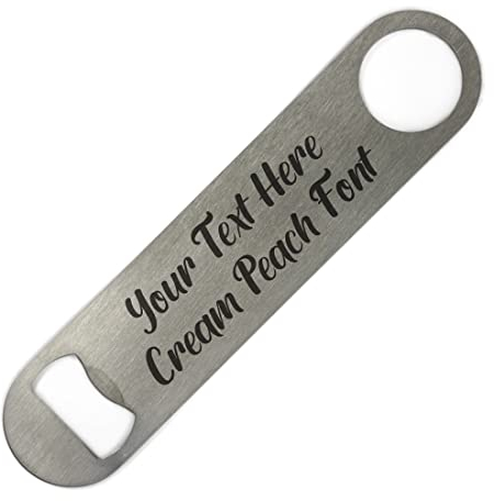 ShopQuality4U Personalised Stainless Steel Bar 18cm/7 Blade Bottle Opener Printed with Any Message That Does Not Fade or Wash Off - Enter Your Own Custom Text Cream Peach Font Double Sided