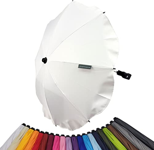 BambiniWelt by Rafael K. Universal Sonnenschirm Sonnenschutz für Kinderwagen & Buggy UV Schutz 50+ mit Universalhalterung für Rund- und Ovalrohre verstellbar (weiß)