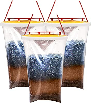 Fly Trap Catcher Hanging mit rotem Verschluss Einweg-Fliegenfalle im Freien zieht Eier Fliegen und Insekten Fliegenkäfig und Fliegenbeutel Outdoor,Non-Toxic (3)