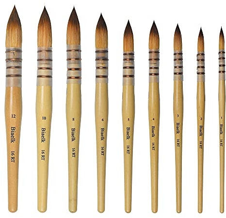 Biaelk 16RT Aquarellpinsel, 9-teilig, Mopp-Acryl-Pinsel, große runde Spitze, Holzgriff, Größe 12345681012, für Aquarell, Waschen, Gouache, Gesichtsbemalung