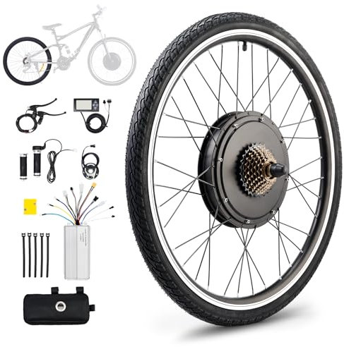 Viribus 500W/1000W Kit di Conversione Bici Elettrica 36V/48V Set Controllo Mozzo Motore Hub da 26 Pollici E-Bike Ruota Bicicletta Regolatore di Velocità (1000W Ruota Posteriore con LCD Pannello)