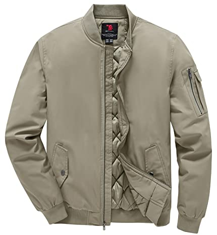 donhobo Herren Winter Jacke Bomberjacke Quilted Steppjacke Winddicht Gefüttert Herbst Winter Warm Gepolsterte Mäntel Outwear Khaki XXL