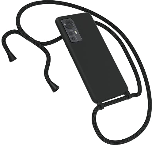 EAZY CASE Premium Silikon Handykette kompatibel mit Xiaomi 12 / 12X Handyhülle mit Umhängeband, Handykordel mit Schutzhülle, Silikonhülle, Hülle mit Band, Kette für Smartphone, Schwarz