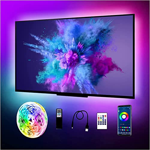 phopollo Tv Led Backlights 3M, Led Strip Lights with Bluetooth APP Control for 32-55 inch TV with Mic Music Sync Model Timing Function Adapter USB Powered