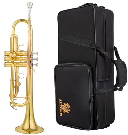 AUROSUS Bb Trompete, Trompete Set mit Koffer, Mundstück und Zubehör, Phosphor Kupfer, Gold, für Schüler, Fortgeschrittene und Profis