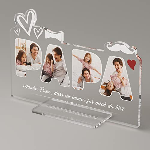 iDIY Papa Geschenk Vatertag Bilderrahmen - Personalisierte Geschenke mit Foto und Text, Geschenkideen für Papa Geburtstag, Vater Geschenk, Glas Foto aus Acrylglas, Fotorahmen 15 x 22 cm