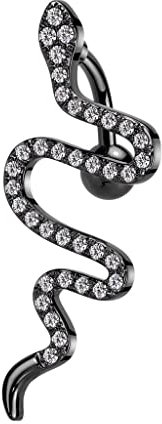 beyoutifulthings Bauch-nabelpiercing Zirkonia Pavé Schlange Schwarz Clear Nabel-Piercing Chirurgenstahl Bananabell Stab-länge 10-mm