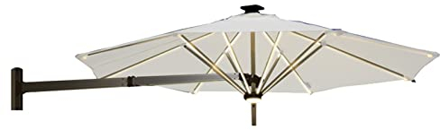 LBONG Alu Ampelschirm Sonnenschirm LED Solar Wandmontage Terrassenschirm Sonnenschirm Gartenschirm Balkonschirm 8 Rippen, neigbar(250cm/8.2ft,Beige)