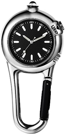 JewelryWe Karabineruhr Taschenuhr Uhr mit Karabiner - Clip-On Quarzuhr Leuchtendes Gesicht Analog Quarz Uhren für Ärzte Krankenschwestern Sanitäter Köche Silber/Schwarz